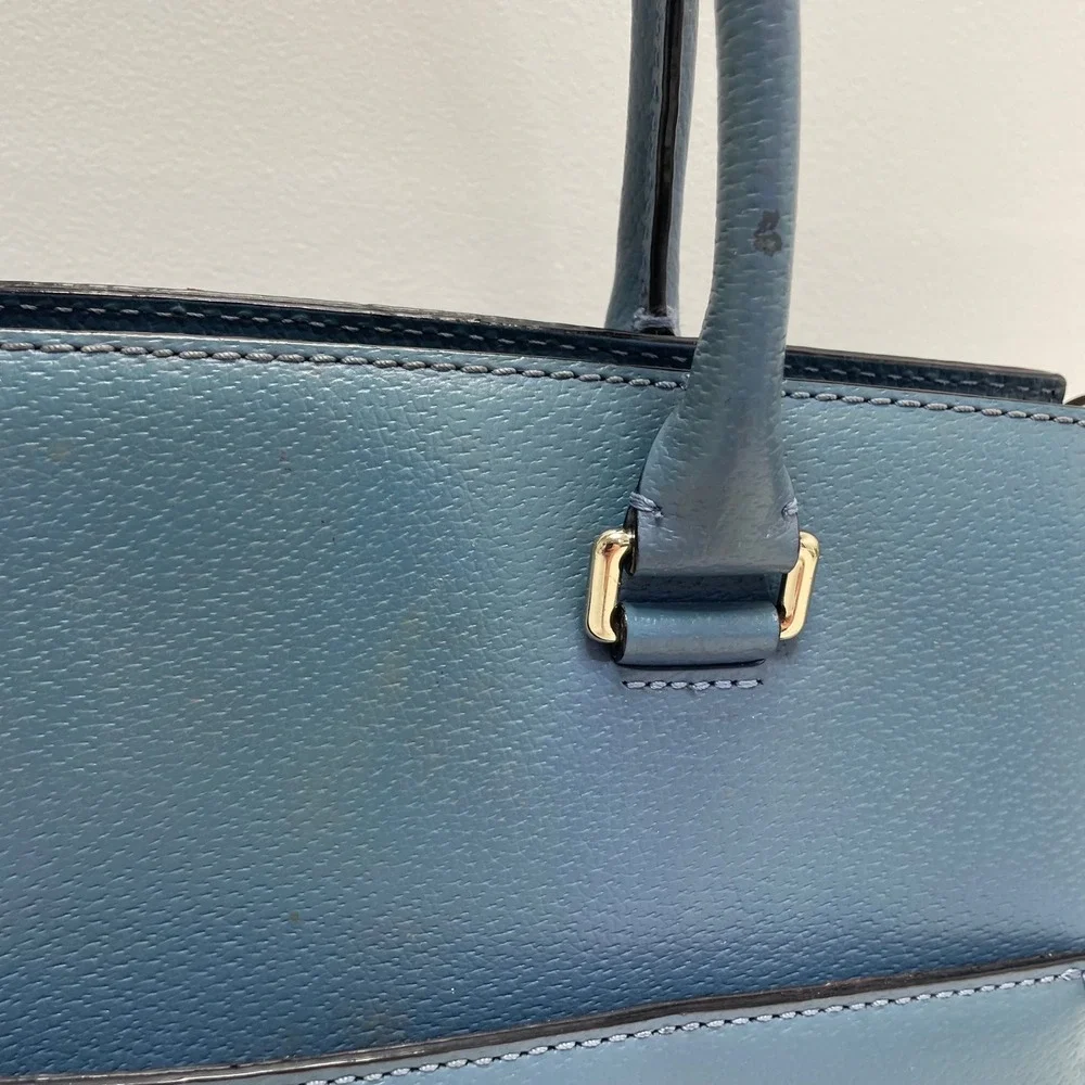 Kate Spade New York Blue Pebbled Leather Satchel Crossbody Bag Gold Hardware